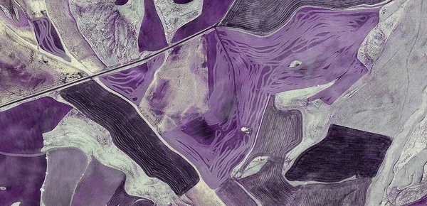 从空中看西班牙田野的抽象摄影 空中观察 人类劳改营的表现 抽象艺术 — 图库照片
