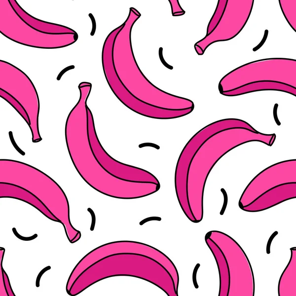 Seamless Pattern Pink Bananas White Background Vector Illustration Hand Drawn — Stock Vector