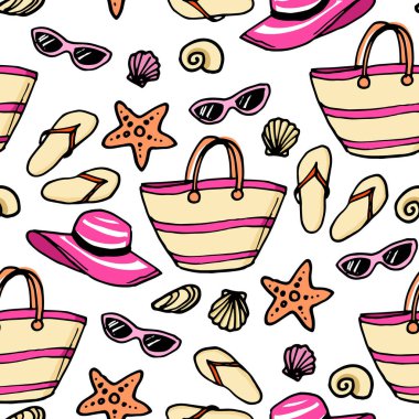 Kusursuz yaz şablonu. El çizimi. Vektör çizimi. Yazdırma için doku, tekstil