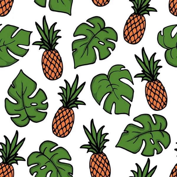 Nahtloses Muster Mit Ananas Sommer Hintergrund Handgezeichnete Vektorillustration Trendige Textur — Stockvektor