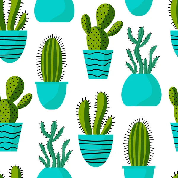 Vektör çizimi. Kaktüsle kusursuz desen. Beyaz arka planda Meksika kaktüsü. Yazdırma, tekstil, ambalaj için doku.