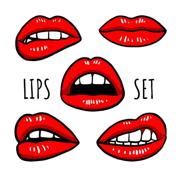 Res Lippen Collectie Vector Illustratie Van Lippen Van Vrouw Handgetekend — Stockvector