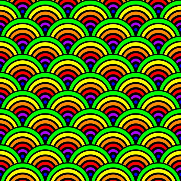 シームレスなパターン サイケデリックな飾り 幾何学的な虹のプリント ベクトルイラスト 印刷物 繊維のためのテクスチャ — ストックベクタ