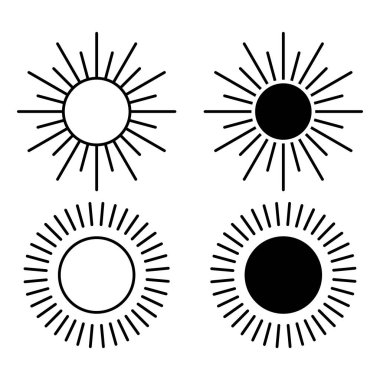 Güneş ikonu. Günün sembolü. Web tasarımı için element. Vektör illüstrasyonu.