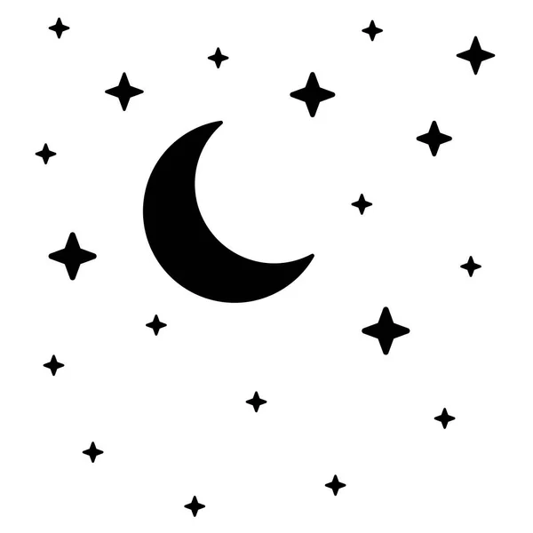 Nachthimmel Symbole Der Nacht Vektorillustration Schwarze Elemente Auf Weißem Hintergrund — Stockvektor