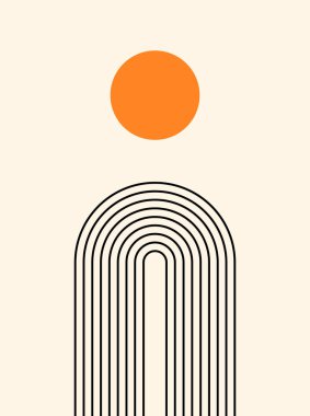 Soyut arkaplan. Çizgi çalışması. Çağdaş geometrik bileşim. Boho duvar dekoru. Yüzyıl ortası sanat baskısı