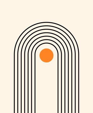  Soyut arkaplan. Çizgi çalışması. Çağdaş geometrik bileşim. Boho duvar dekoru. Yüzyıl ortası sanat baskısı