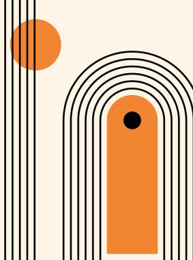 Soyut arkaplan. Çizgi çalışması. Çağdaş geometrik bileşim. Boho duvar dekoru. Yüzyıl ortası sanat baskısı.