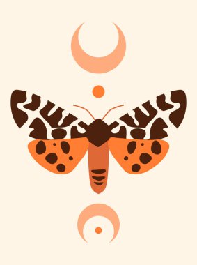 Kelebekli soyut poster. Çağdaş kompozisyon. Boho duvar dekoru. Yüzyıl ortası sanat baskısı.