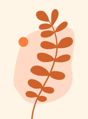 Yapraklı soyut kompozisyon. Vektör çizimi. Bohem posteri. Yüzyıl ortası sanat baskısı. Ev dekoru.