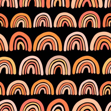 Gökkuşağıyla kusursuz desen. Vektör çizimi. Tekstil, baskı, ambalaj, duvar kağıdı için el yapımı doku. Güzel tasarım.