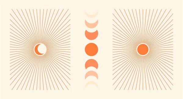Вектор Солнцем Луной Современные Геометрические Композиции Стенной Декор Бохо Художественная — стоковый вектор