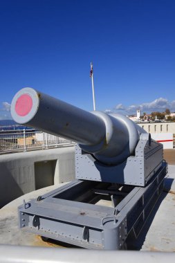 Gibraltar 23 Şubat 2018.Gun ve Cebelitarık of en güney noktası, Cebelitarık Boğazı saatler Europa noktasında savunması