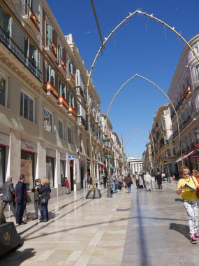 Malaga 21 Şubat 2018. Malaga Eyaleti, Andalucia alışveriş Güney Spain.The sokaklarda aktivite ile Malaga şehir telaş içinde sermaye şehridir 