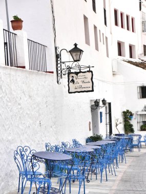 Mijas 23 Şubat 2018.Street Mijas Güney İspanya çevrenin 'beyaz' en güzel köylerinden mavi oturaklı Andalucia denilen