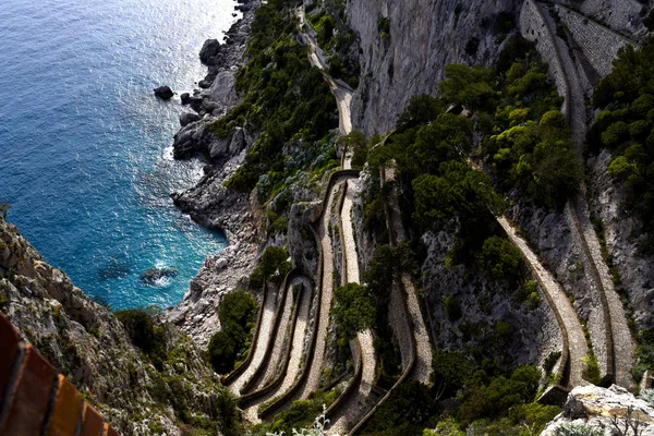 Famous Krupps Hairpin Path Sea Island Capri Italy Starts Garden — Stock Photo, Image