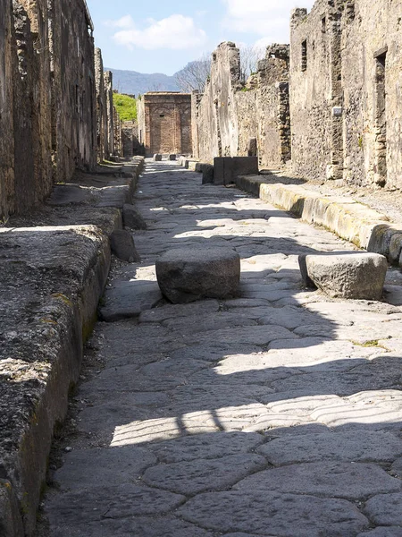Paved Street Passing Places Once Buried Roman City Pompeii South — Stock Photo, Image