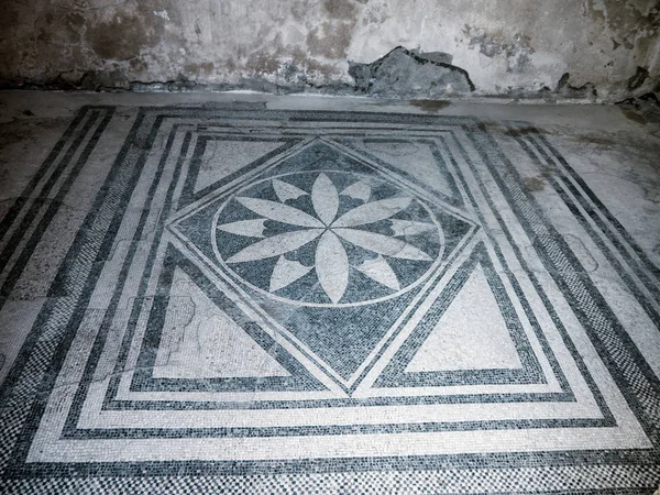 Mosaic Floor Once Buried Roman City Pompeii South Naples Shadow — Stock Photo, Image