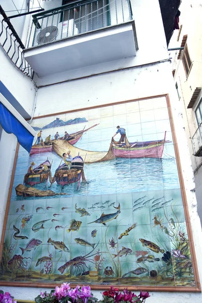 Tiled Images Street Fishmongers Shop City Amalfi Coast Gulf Salerno — Stock Photo, Image