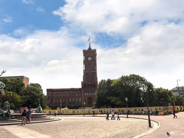 Red Brick Town Hall Berlin Germany Close Alexanderplatz Neptune Fountain — Stock Photo, Image