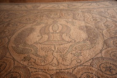 Duvarlı şehir doludur güzel sanatsal ve antik mozaik Rodos Yunan Adası ağırlıklı geometrik kat ama bazı mythoilogical rakamları ile