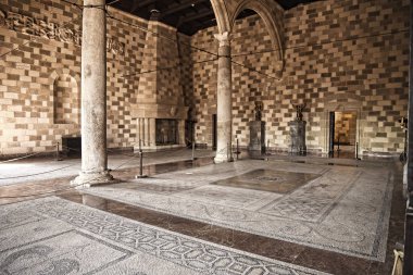 Duvarlı şehir doludur güzel sanatsal ve antik mozaik Rodos Yunan Adası ağırlıklı geometrik kat ama bazı mythoilogical rakamları ile