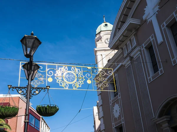 Arquitetura Decorações Natal Rua Principal Rocha Gibraltar Entrada Para Mar — Fotografia de Stock