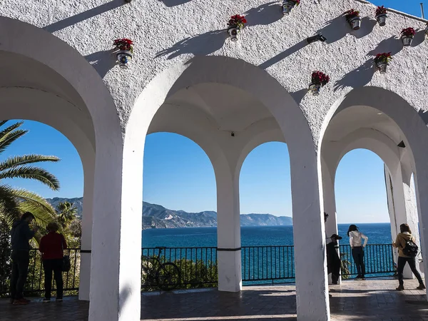 White Arched Loggia Flowers Tubs Balcon Europa Nerja Eastern End — Stock Photo, Image