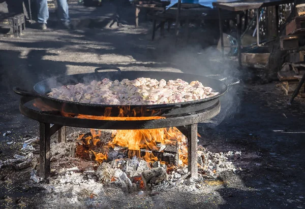 Cooking Serving Huge Pan Paella Burriana Beach Nerja Andalucia Spain — Stock Photo, Image