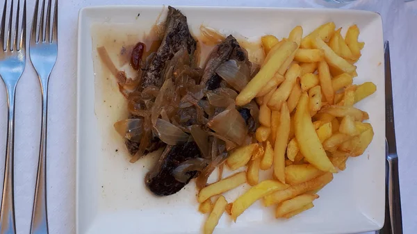 Leber Und Zwiebeln Restaurant Nerja Der Costa Del Sol Südspanien — Stockfoto