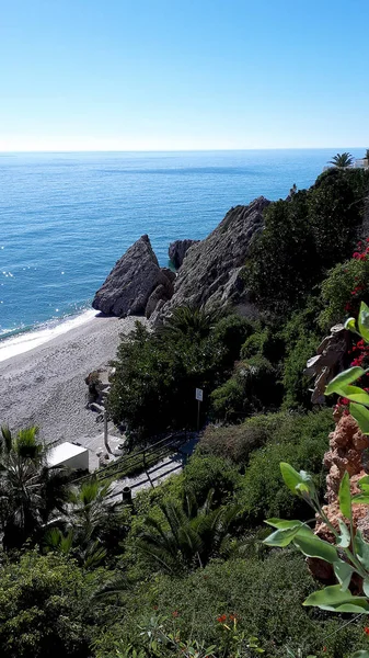 Uma Das Sete Praias Cidade Resort Nerja Leste Costa Del — Fotografia de Stock