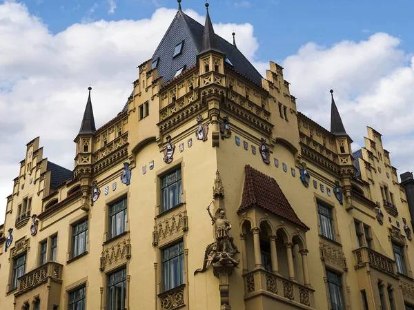 Belos Detalhes Arquitetônicos Praga República Checa Muitos Estilos Características Originais — Fotografia de Stock