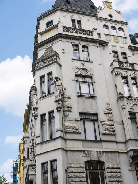 Belos Detalhes Arquitetônicos Praga República Checa Muitos Estilos Características Originais — Fotografia de Stock