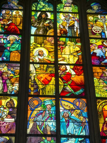 Detail Des Jugendstilfensters Alphonse Mucha Der Vitus Kathedrale Prager Burgkomplex — Stockfoto