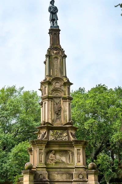 사바나조지아 Forsyth Park 조각상 과샘은 유명하다 포사이스 Forsyth Park 그루지야의 — 스톡 사진