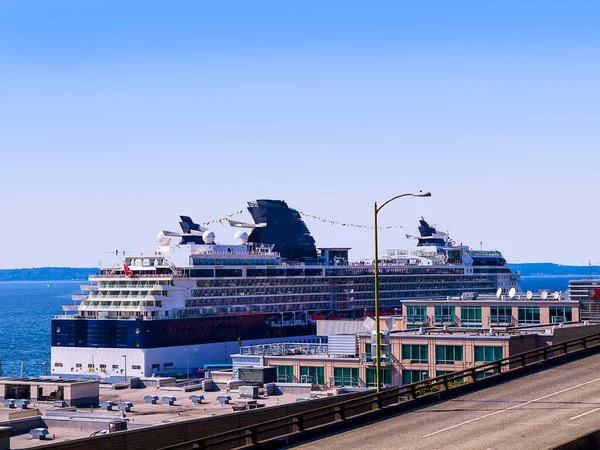 Rušný Přístav Seattlu Washingtonu Usa Seattle Puget Sound Během Zlaté — Stock fotografie