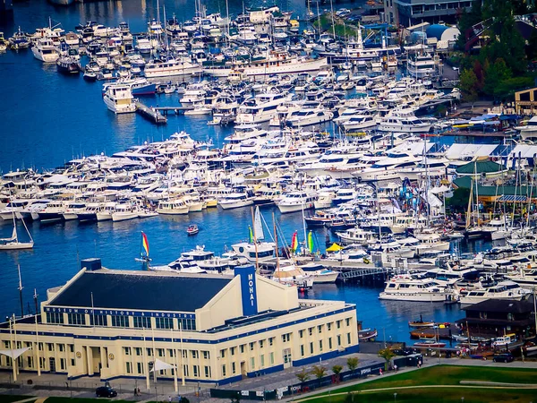 Pohled Přístav Seattlu Vrcholu Vesmírné Jezírky Seattle Puget Sound Během — Stock fotografie