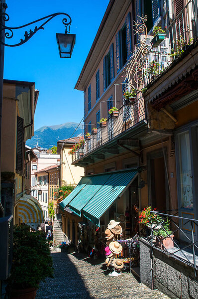 The charming Town of Bellagio on Lake Como in Lombardy, Northern Italy, Europe. Called the Pearl of Lake Como.Its steep stepped streets are traffic free, full of interesting little shops and give lovely views of the Lake