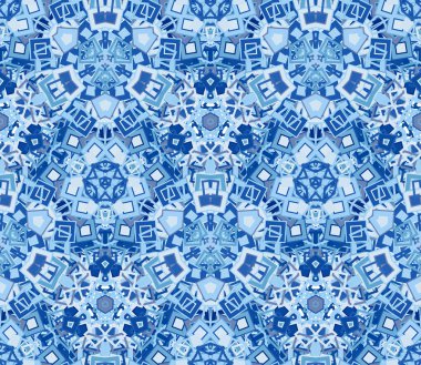 Kaleydoskop soyut seamless modeli, arka plan. Mavi geometrik şekiller oluşur. Doku ve sanatsal kompozisyonlar için tasarım öğesi olarak yararlı.