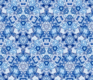 Kaleydoskop soyut seamless modeli, arka plan. Mavi geometrik şekiller oluşur. Doku ve sanatsal kompozisyonlar için tasarım öğesi olarak yararlı.