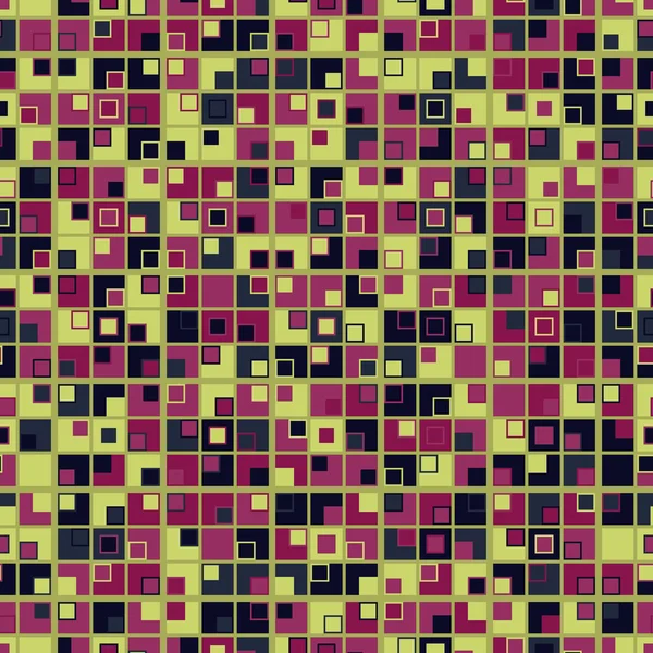 カラフルな幾何学的なモザイクのシームレスなパターン 色とりどりの正方形は 明るいオリーブの背景に配置されます テクスチャと功妙な構成のデザイン要素として有用 — ストックベクタ