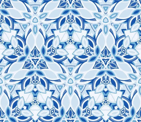 Blue Kaleidoscope Seamless Pattern Background Composed Abstract Shapes Useful Design — Stock Vector