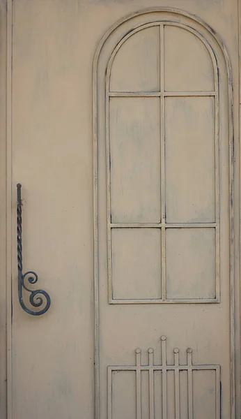 Old Door Painted Yellow Color Has Little Lost Color Due — Stock Photo, Image