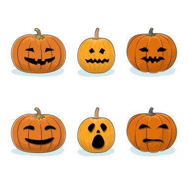 Kümesi oyulmuş korkunç kabaklar, Jack-o-Lantern beyaz arka plan, Cadılar Bayramı tatil, vektör çizim