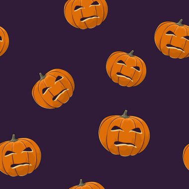 Oyma kötü korkunç Cadılar Bayramı Balkabağı, seamless modeli Jack-o-fener, vektör çizim