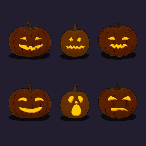Sada Vyřezávané Strašidelné Dýně Jack Lucernou Černém Pozadí Svátek Halloween — Stockový vektor