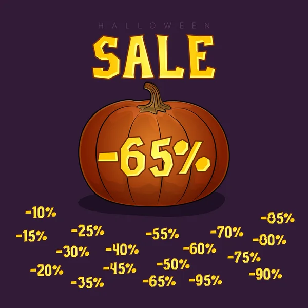 Calabaza Con Descuento Del Por Ciento Venta Halloween Conjunto Diferentes — Vector de stock