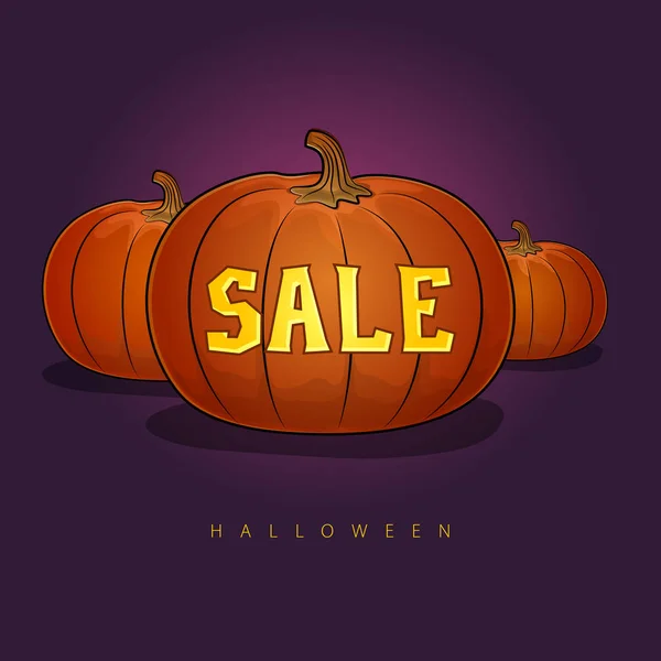 Venta Halloween Cartel Con Calabazas Descuentos Para Las Fiestas Ilustración — Vector de stock