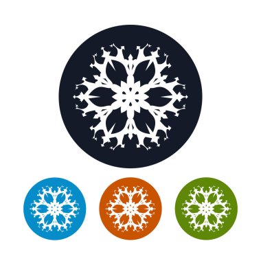 Noel dekorasyon, renkli yuvarlak doğrusal simgeler kar tanesi, vektör çizim dört türü