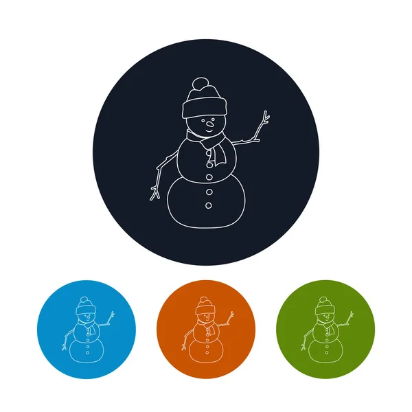 Vier Soorten Kleurrijke Ronde Pictogrammen Kerst Sneeuwpop Een Muts Sjaal — Stockvector